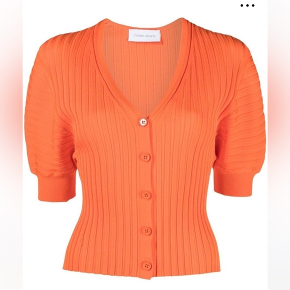 Christian Wijnants Kesi Ribbed Knit Short Sleeve Cardigan Sweater - Picture 1 of 14